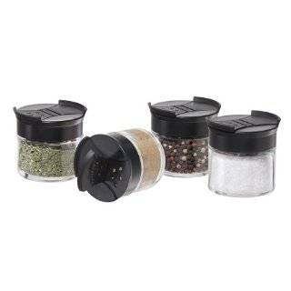 Oggi 4 Piece Glass Spice Jar Set, with Black Flip Top Lids