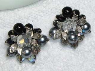 Vintage Faceted Crystal, Glass Bead & Fx Pearl Earrings  