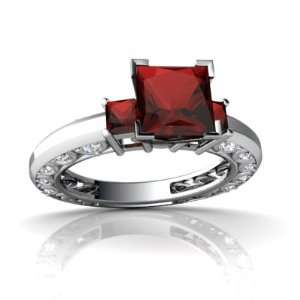   14K White Gold Square Genuine Garnet Engagement Ring Size 4 Jewelry