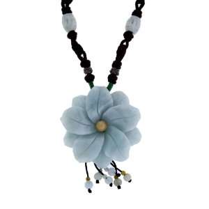   Star of Bethlehem Jade Flower Necklace Hand carved Made with Brown