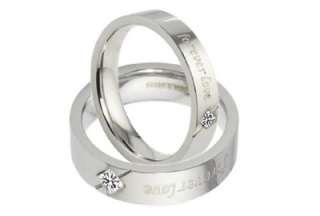   Stainless Steel Wedding Band Forever Love Engraved w/GEM Couple Rings