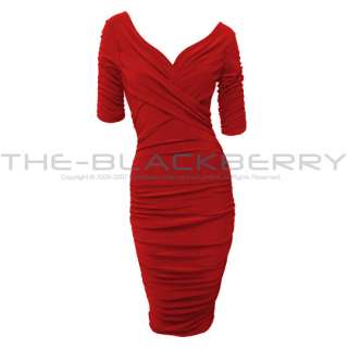 RED V CUT FITTED PINUP BANDAGE PENCIL DRESS SZ 10 12  