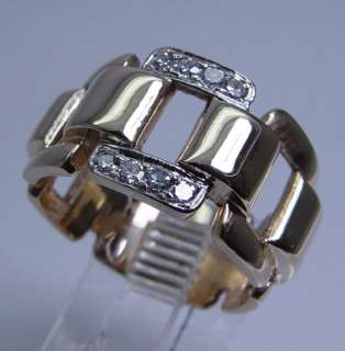 Wide Band Large Links 14K Gold Diamond Ring  
