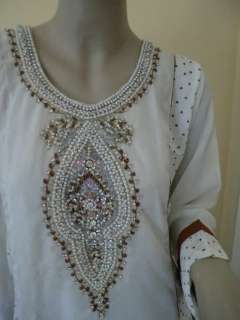 womens salwar Kameez Kamiz 3 piece suit white hearts  