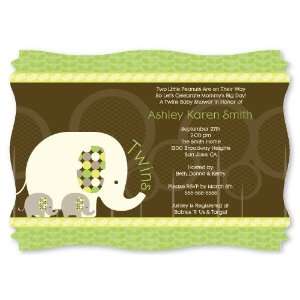  Twin Baby Elephants   Personalized Baby Shower Invitations 