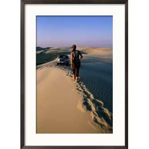  Woman Walking Towards Car on Sand Dune Ridge, Khor Al 