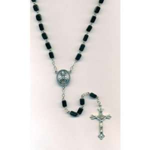  Rosary with Rectangular Wood Beads Black 6mm
